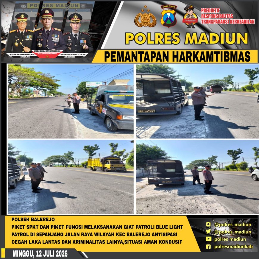 Tingkatkan Keamanan Akhir Pekan, Polsek Balerejo Gelar Patroli "Strong Point" di Jalan Raya Madiun-Caruban