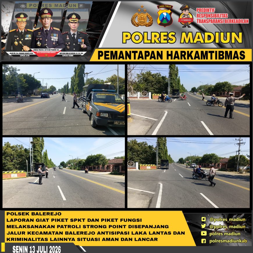 Antisipasi Kriminalitas dan Laka Lantas, Polsek Balerejo Gelar Patroli Strong Point di Jalur Madiun - Surabaya
