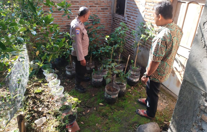 Galon Bekas Air Mineral Disulap Jadi Kebun Produktif, Bhabinkamtibmas Desa Durenan Apresiasi Kreativitas Warga