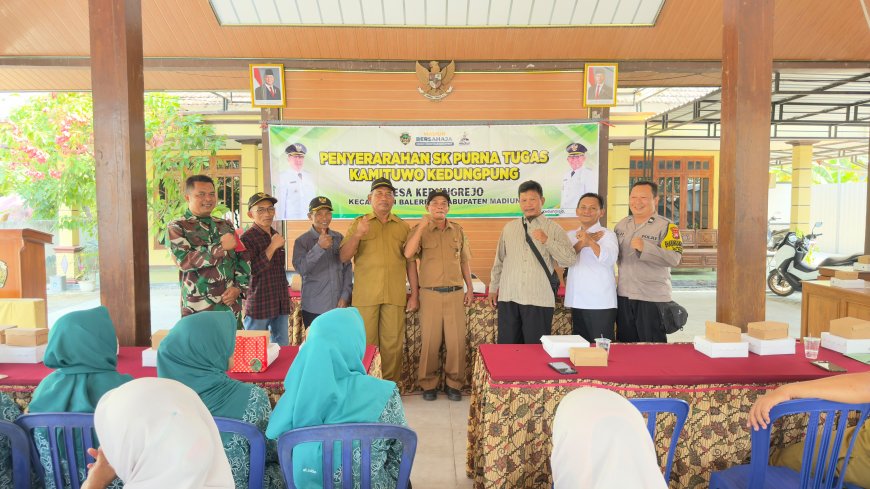 Hadir di Penyerahan SK Purna Tugas Kemituwo Kedungpung, Bhabinkamtibmas Polsek Balerejo Sampaikan Pesan Kamtibmas