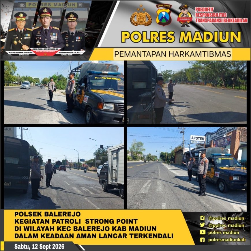 Cegah Kriminalitas dan Kecelakaan, Polsek Balerejo Gelar Patroli Strong Point di Jalur Madiun-Surabaya